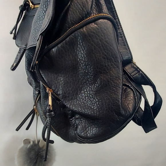 Leather Backpack Purse w/ large Pom Pom - Picture 6 of 6